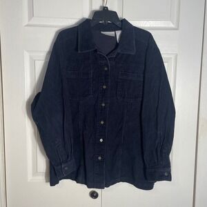 Vintage DressBarn Corduroy Shirt Womens 1X Navy Button Up Long Sleeve Shacket